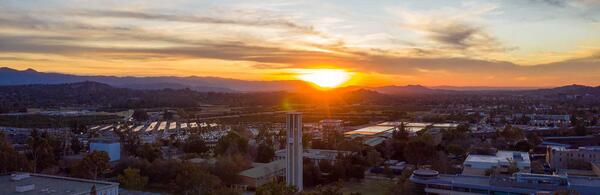 aerial view of campus at sunset